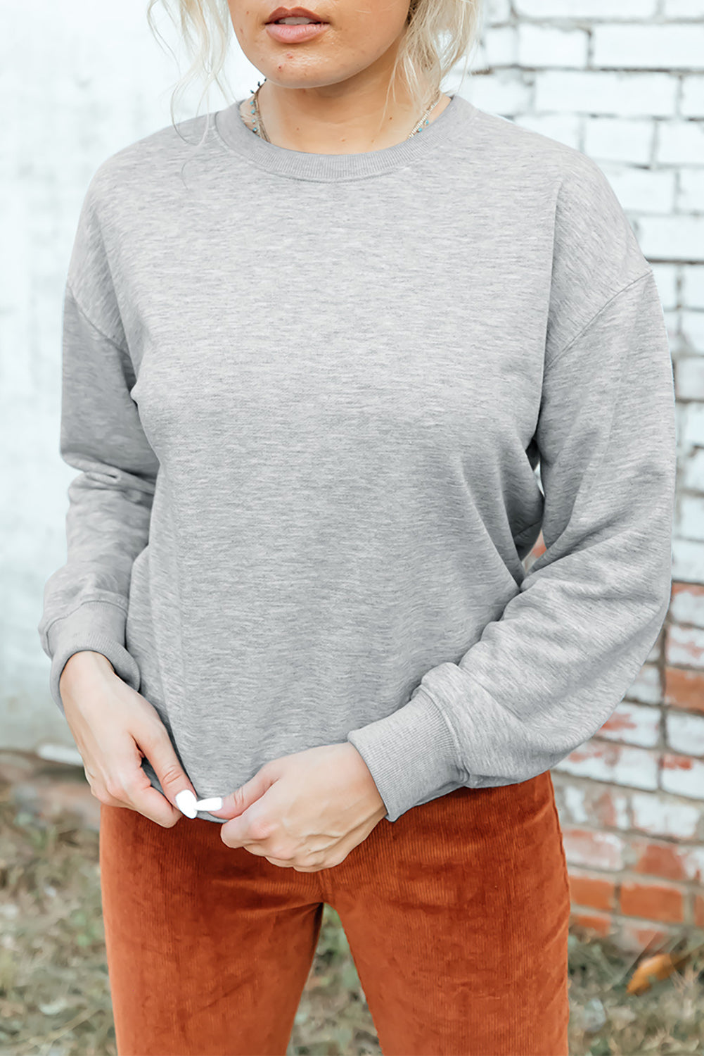 Drop Shoulder Ribbed Trim Sweatshirt