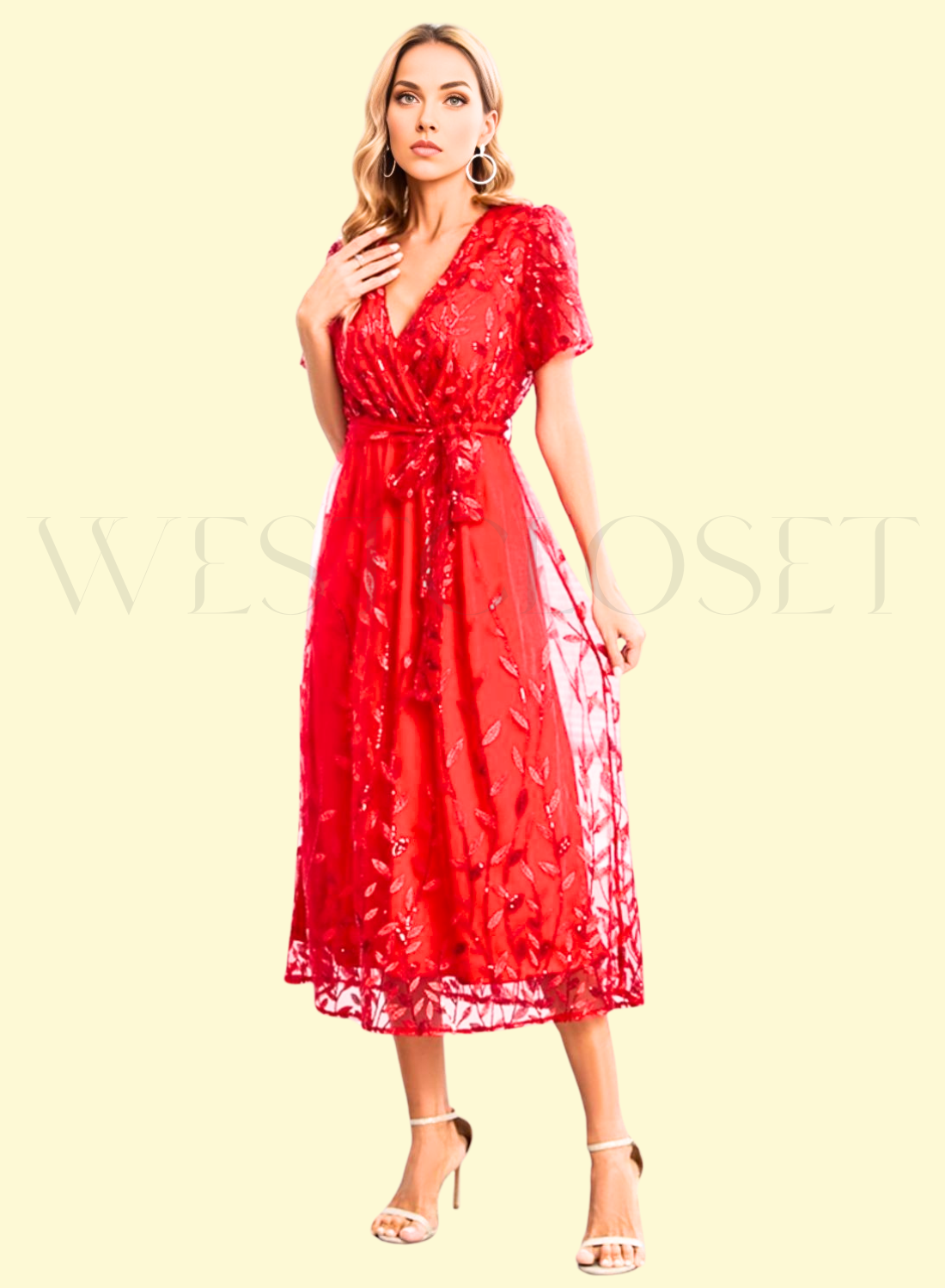 red sparkly dress by West Closet