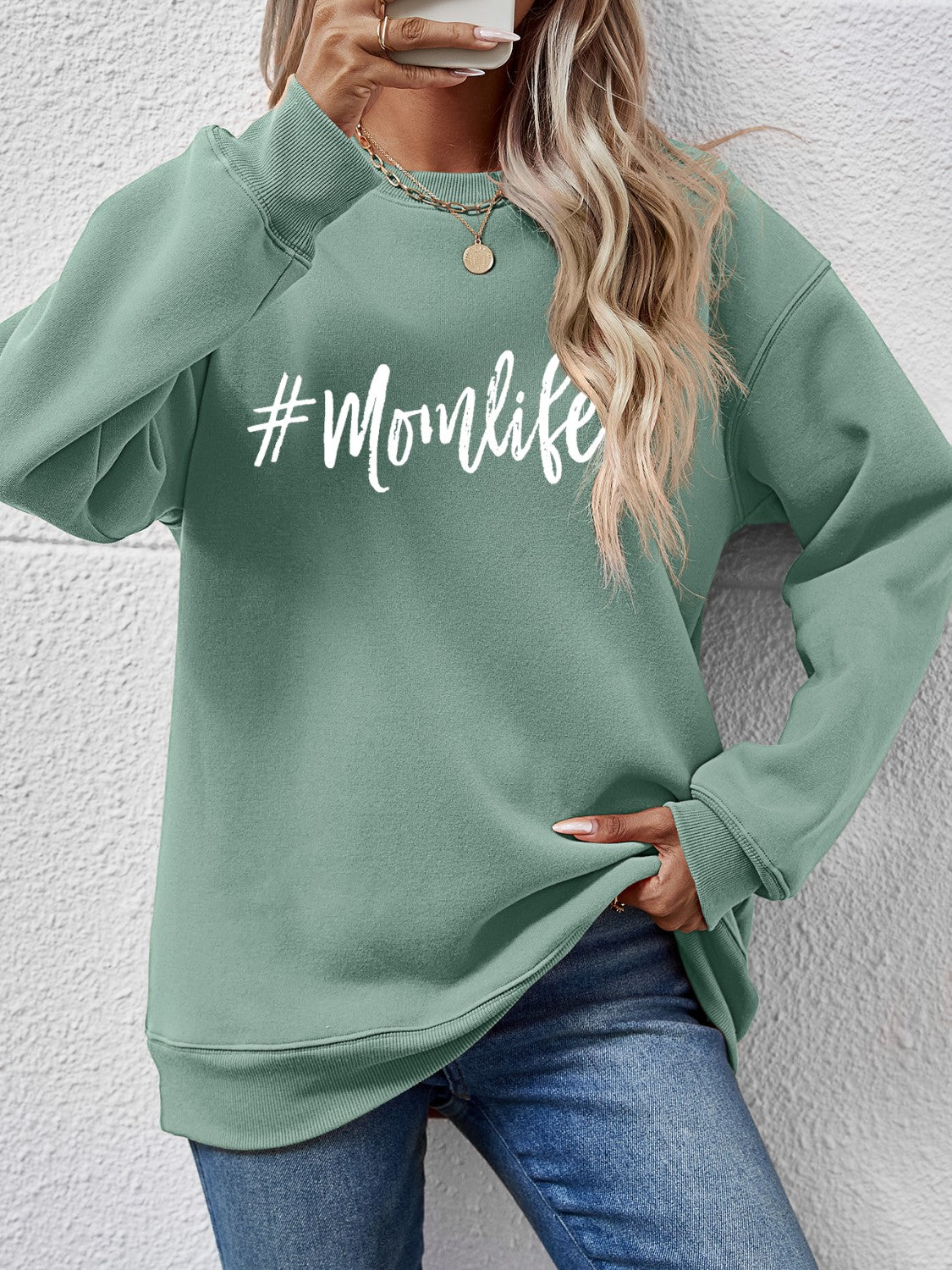 Letter Graphic Round Neck Sweatshirt