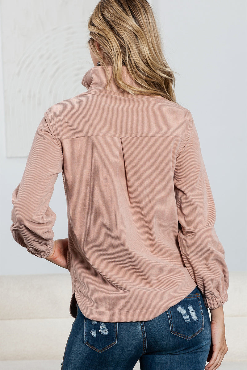 Ribbed Zip-Up Long Sleeve Sweatshirt