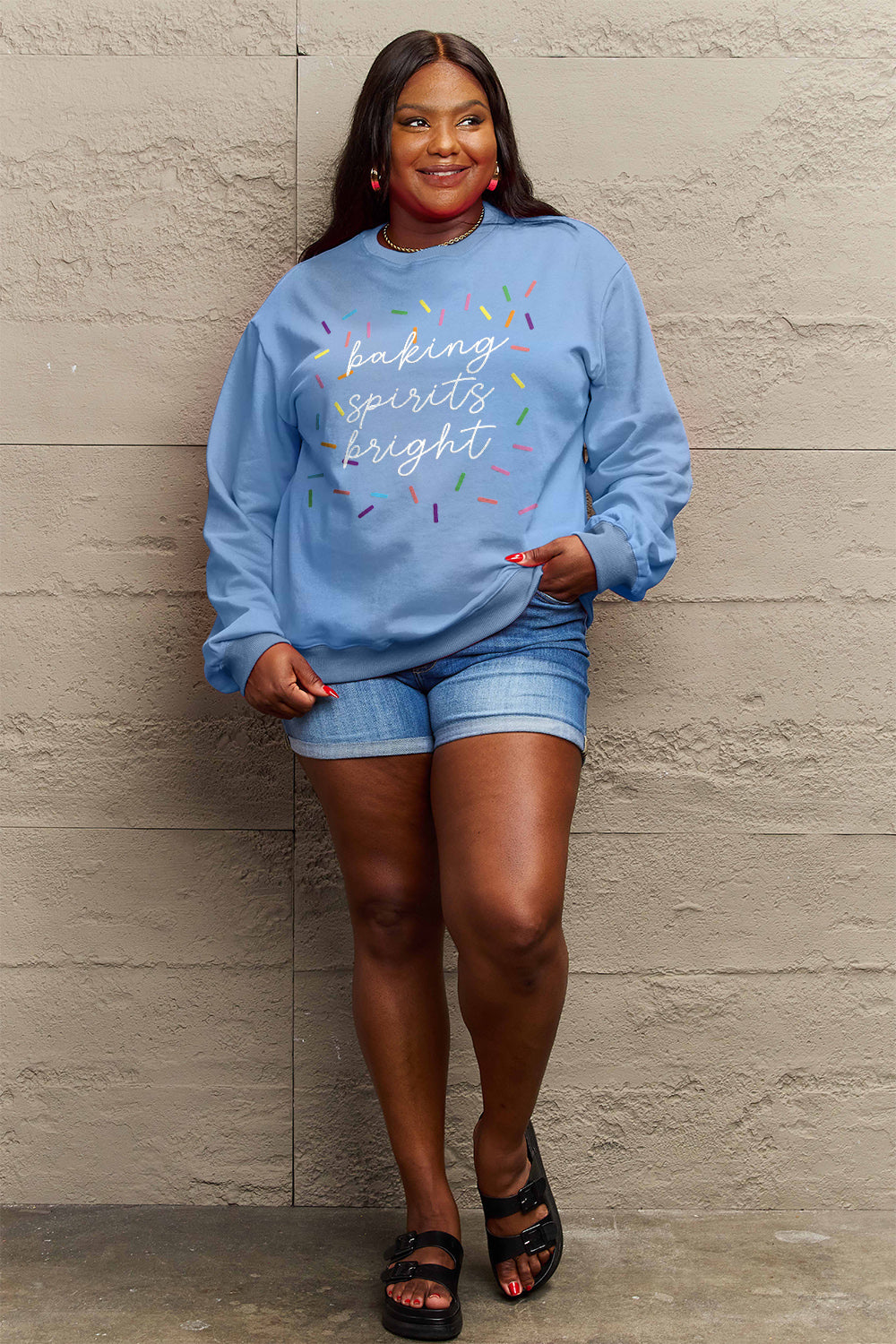 Simply Love Full Size Letter Graphic Round Neck Long Sleeve Sweatshirt