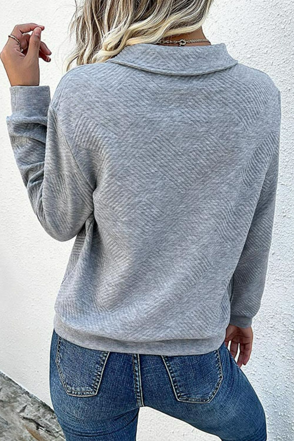 Contrast Ribbed Quarter-Snap Sweatshirt