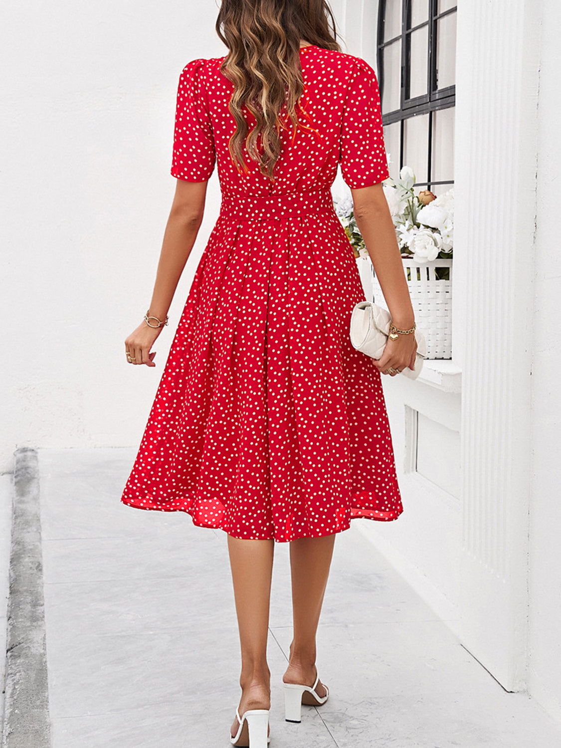 Devine Printed Round Neck Short Sleeve Dress