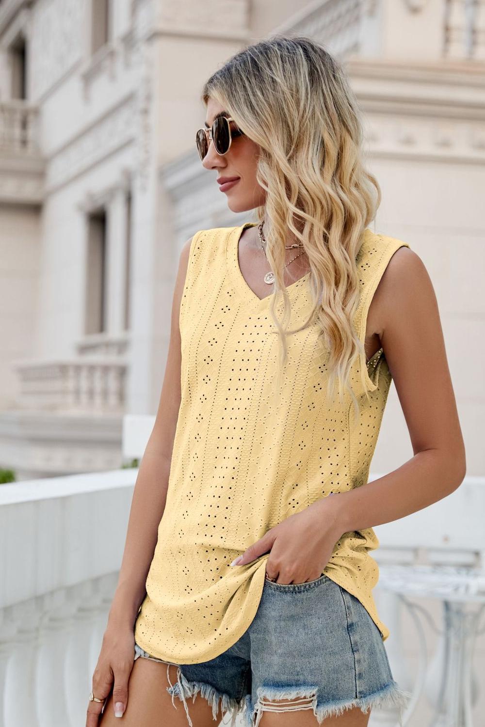 Eyelet V-Neck Tank