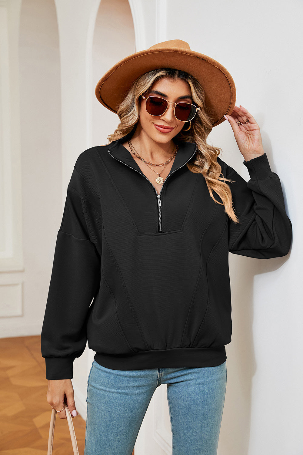 Half-Zip Dropped Shoulder Sweatshirt