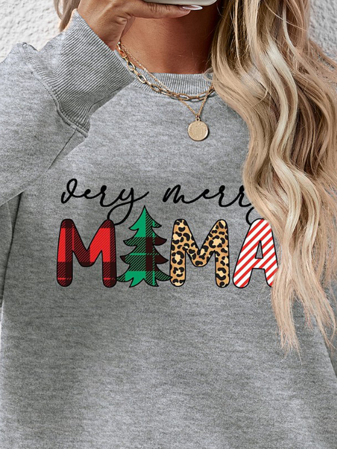 Letter Graphic Round Neck Long Sleeve Sweatshirt