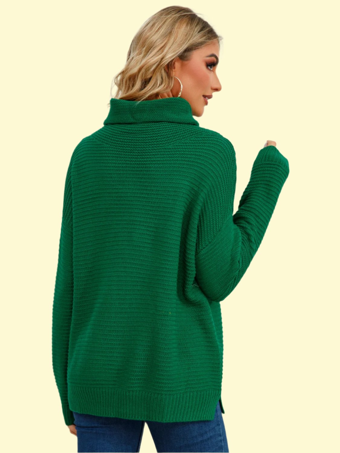 Slit Turtleneck Dropped Shoulder Sweater