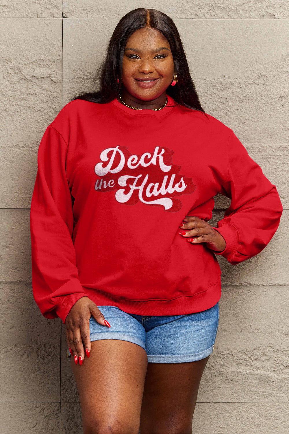 Simply Love Full Size DECK THE HALLS Graphic Sweatshirt