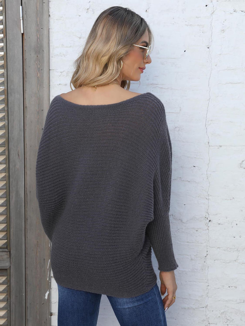 Full Size Horizontal Ribbing Dolman Sleeve Sweater