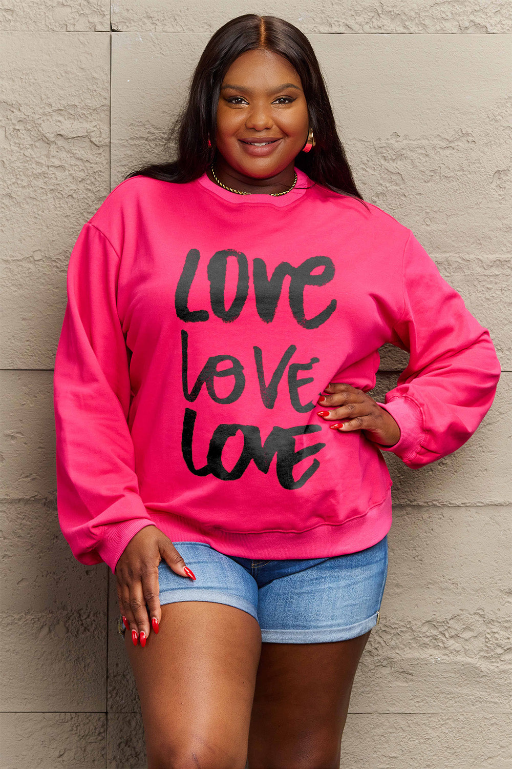 Simply Love Full Size LOVE Round Neck Sweatshirt