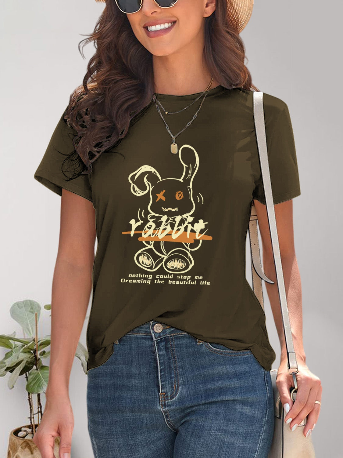 Rabbit Graphic Round Neck Short Sleeve T-Shirt