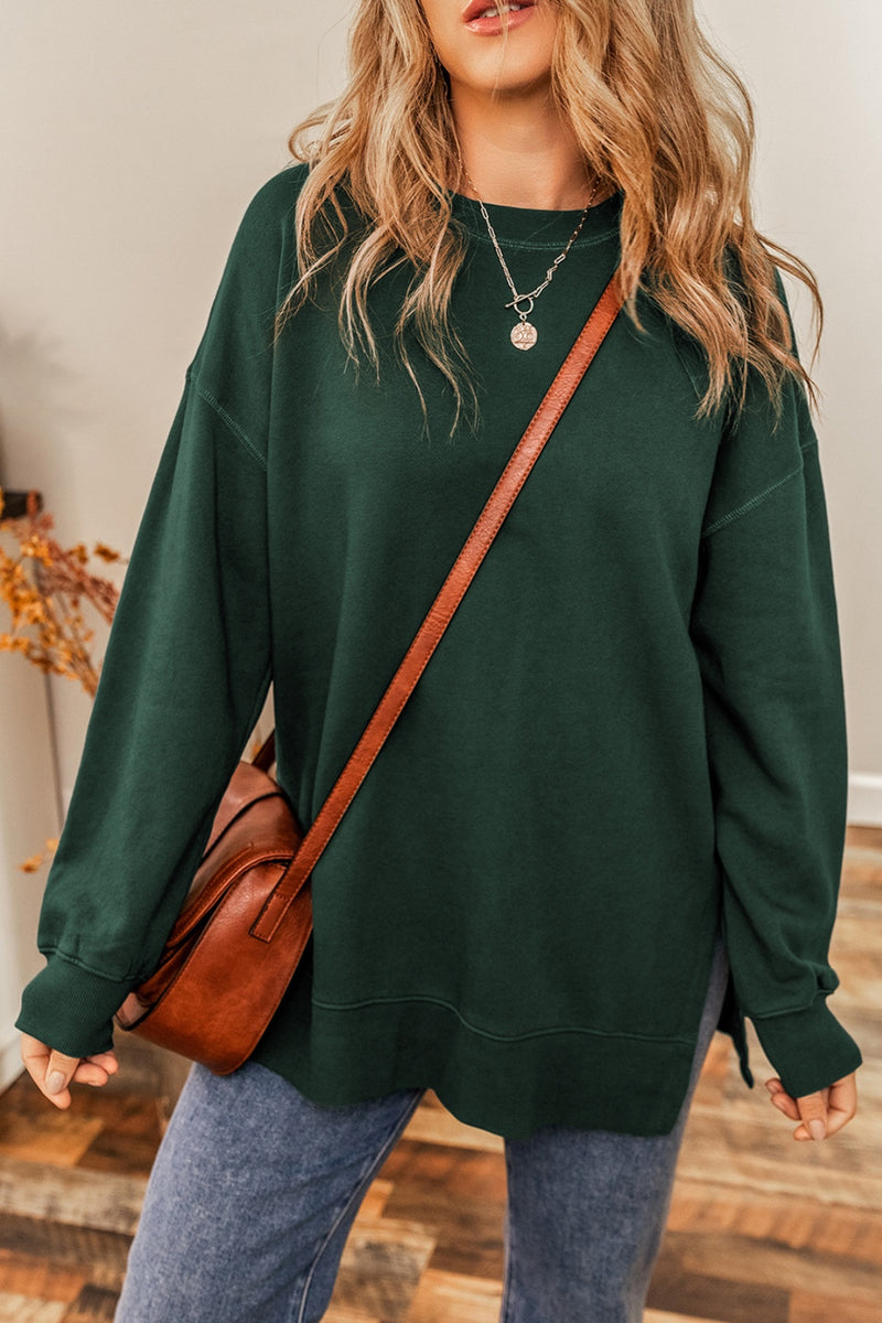 Round Neck Drop Shoulder Slit Sweatshirt