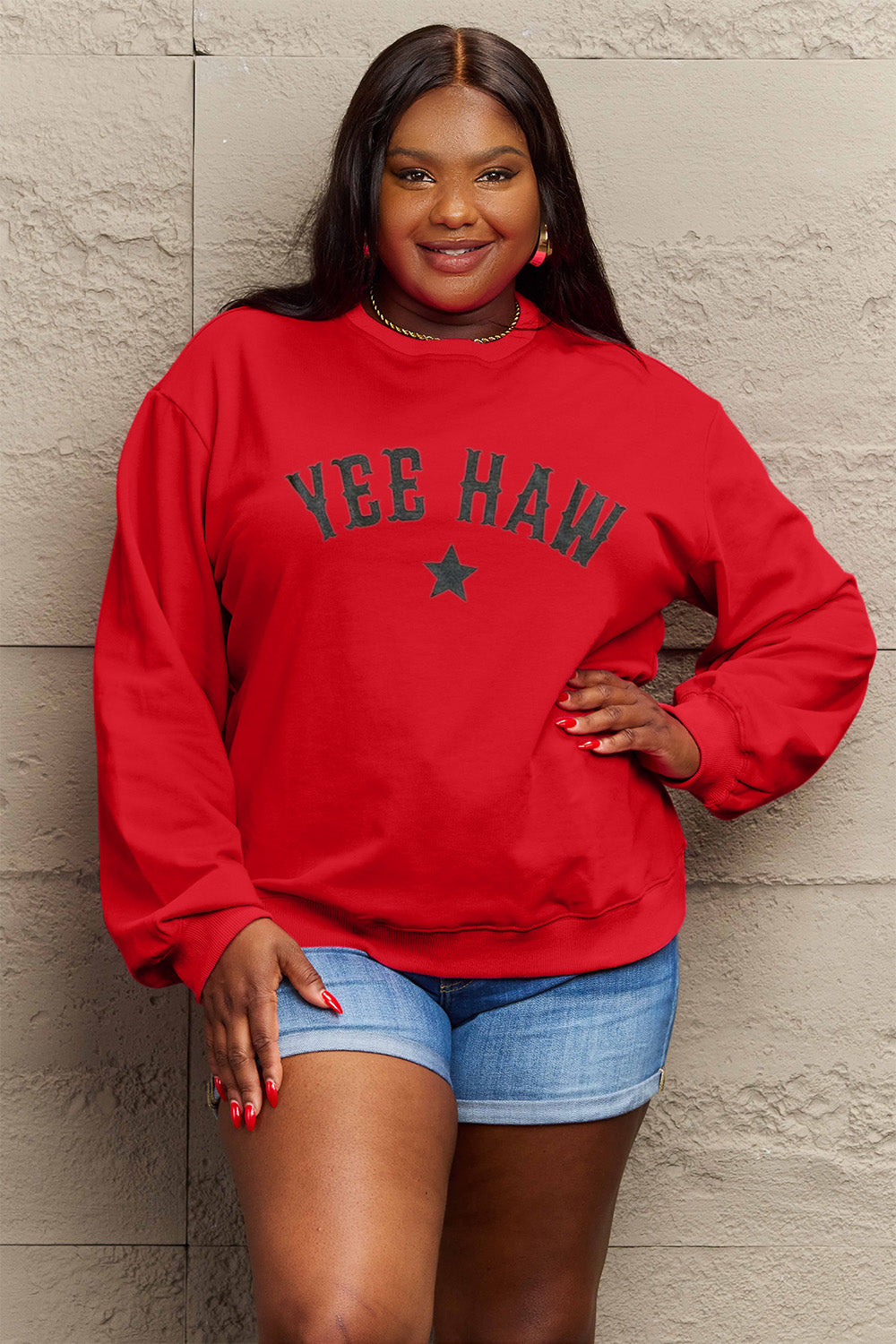 Simply Love Full Size YEEHAW Graphic Round Neck Sweatshirt