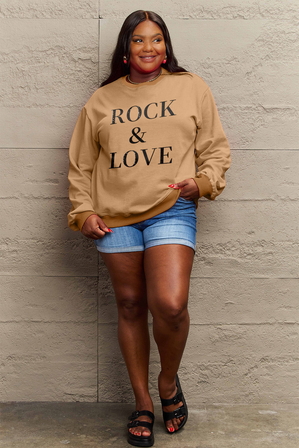 Simply Love Full Size ROCK √î¬∫√ú LOVE Round Neck Sweatshirt