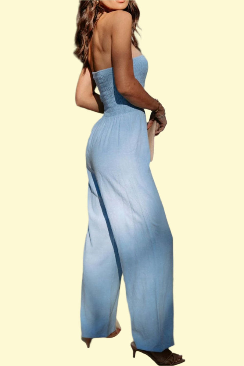 Smocked Tube Wide Leg Jumpsuit