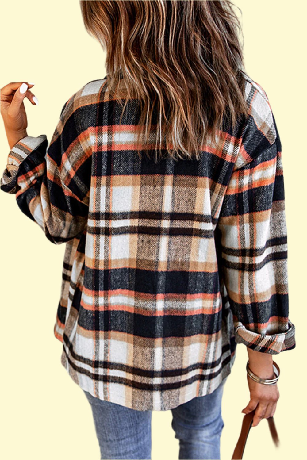 Plaid shirt jacket, back view