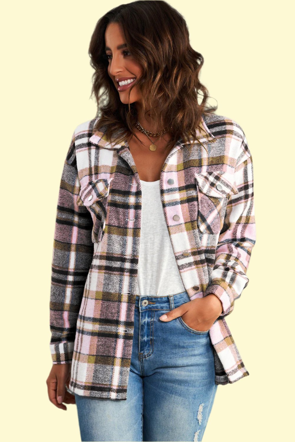 Elegant Plaid shirt jacket, front view