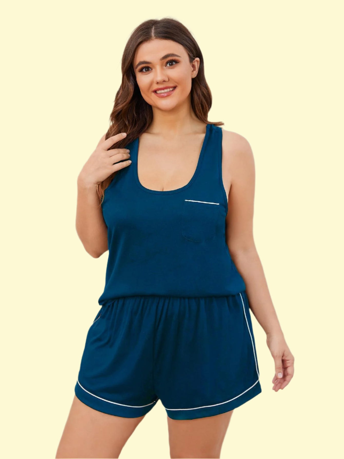 Plus Size Contrast Piping Racerback Tank and Shorts Lounge Set