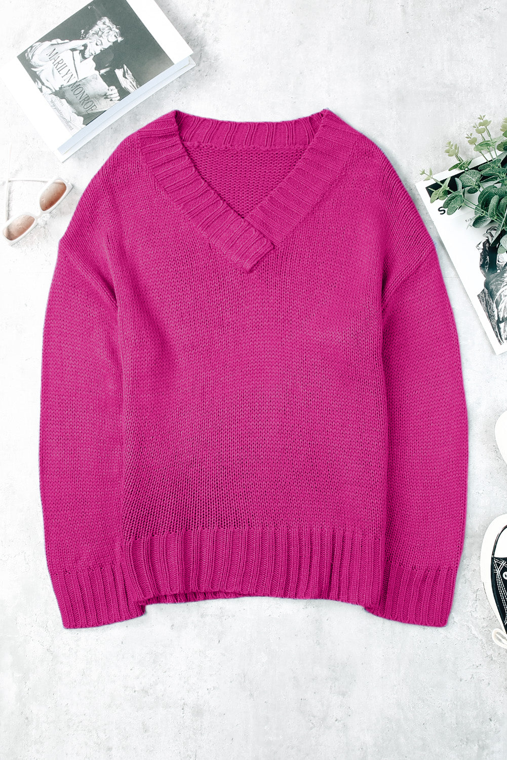 V-Neck Dropped Shoulder Sweater