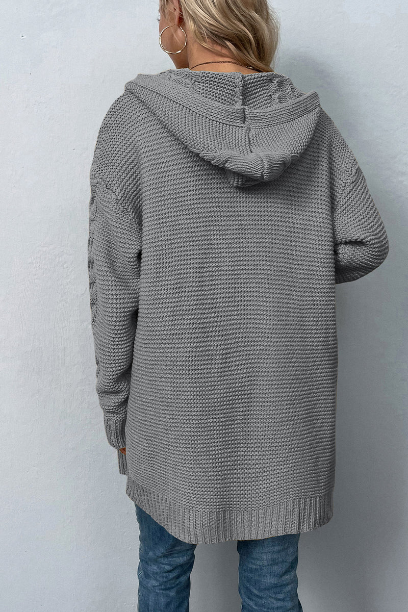 Cable-Knit Dropped Shoulder Hooded Cardigan