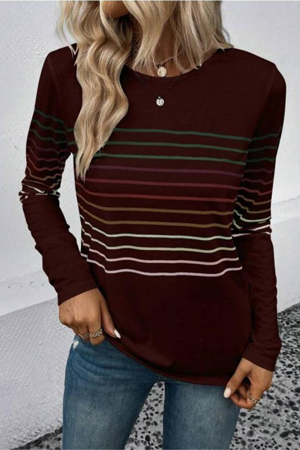 Striped Round Neck Long Sleeve T-Shirt