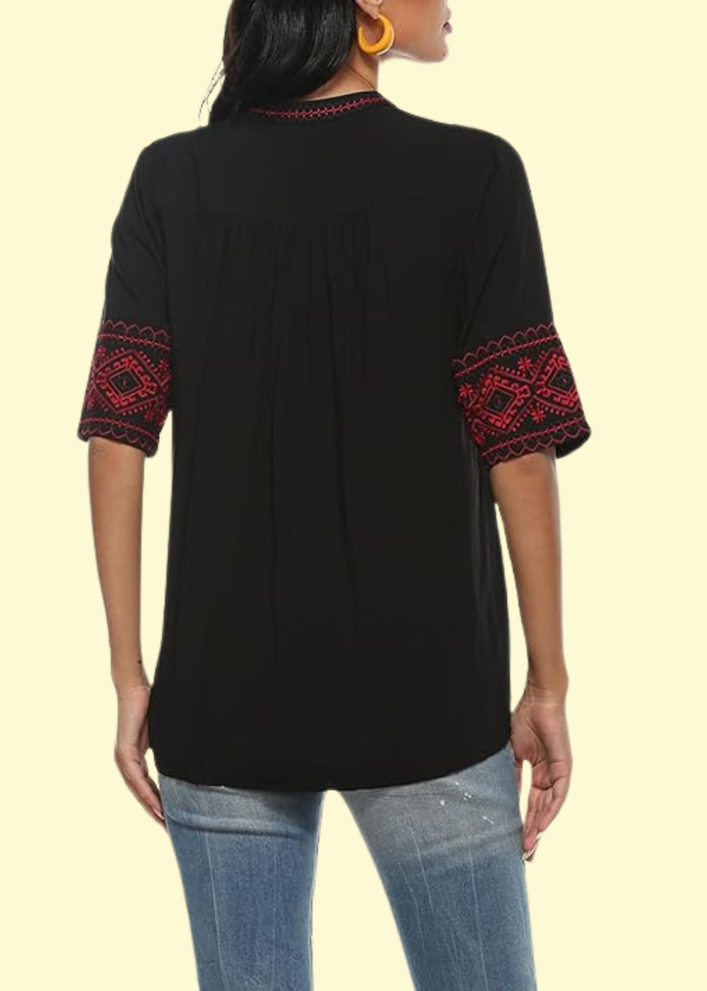 black mexican boho embroidered top