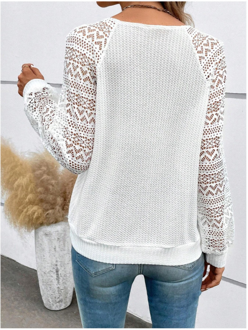 Lace V-Neck Raglan Sleeve Top