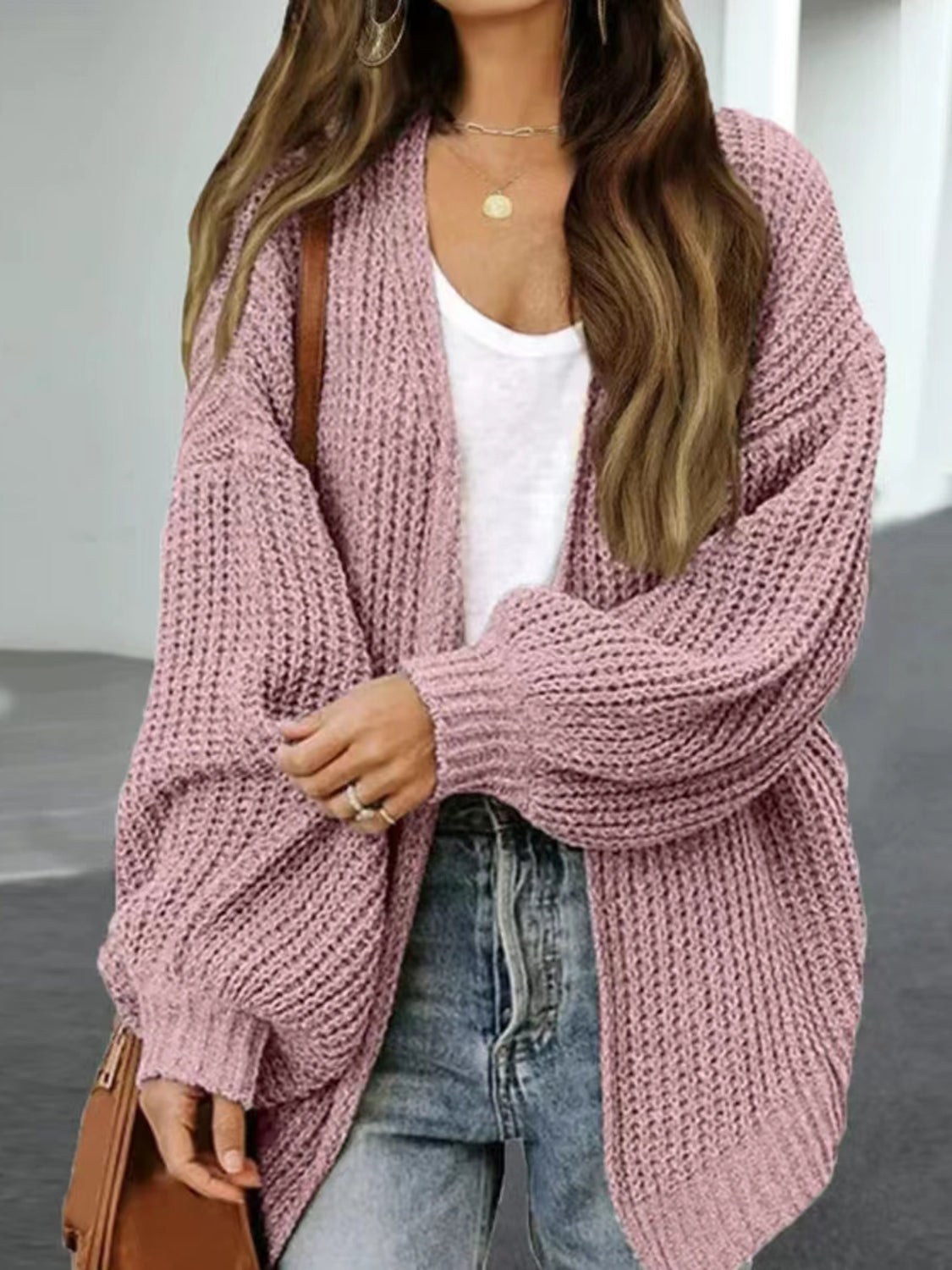 Drop Shoulder Balloon Sleeve Cardigan