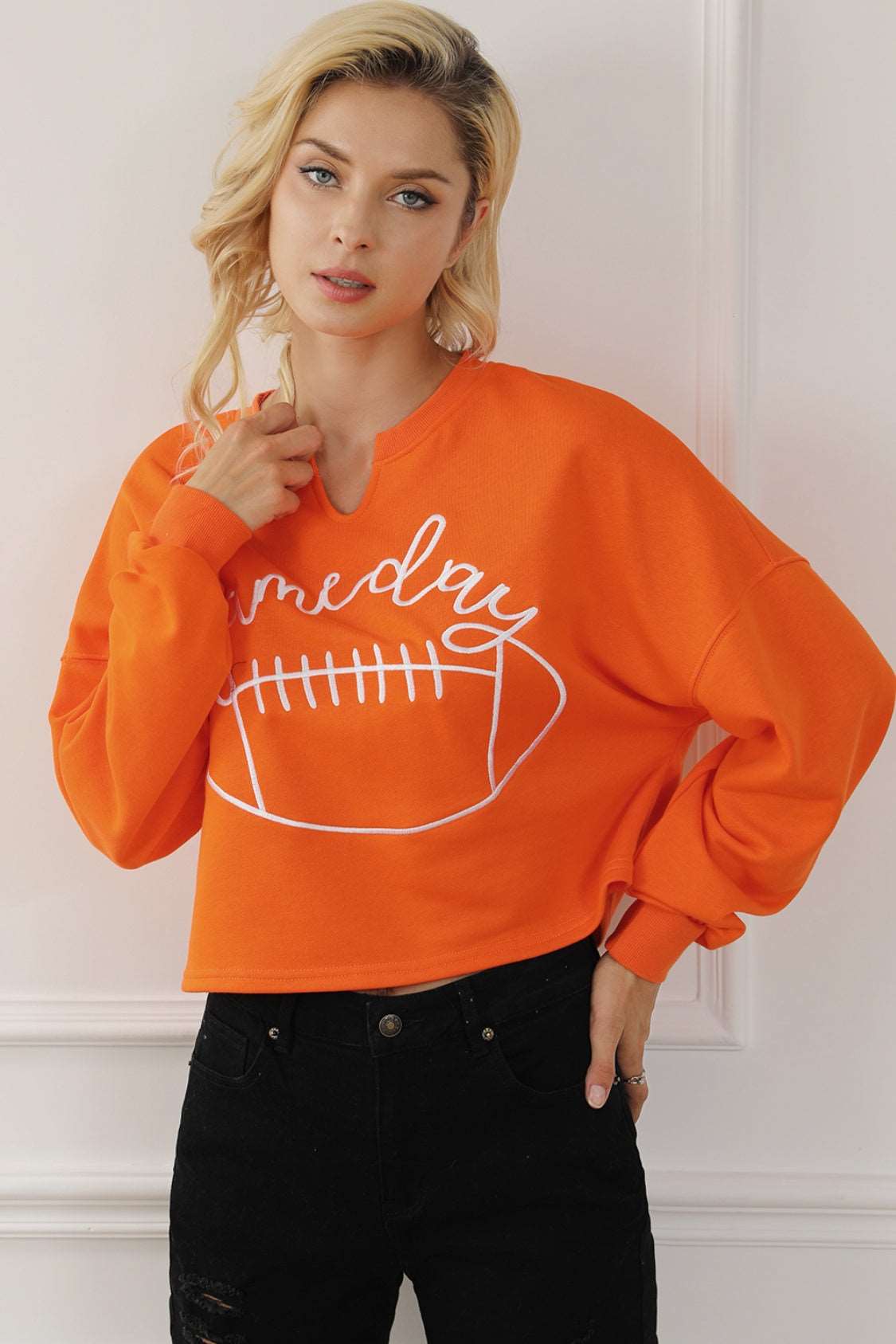 GAME DAY Ball Graphic Notched Sweatshirt