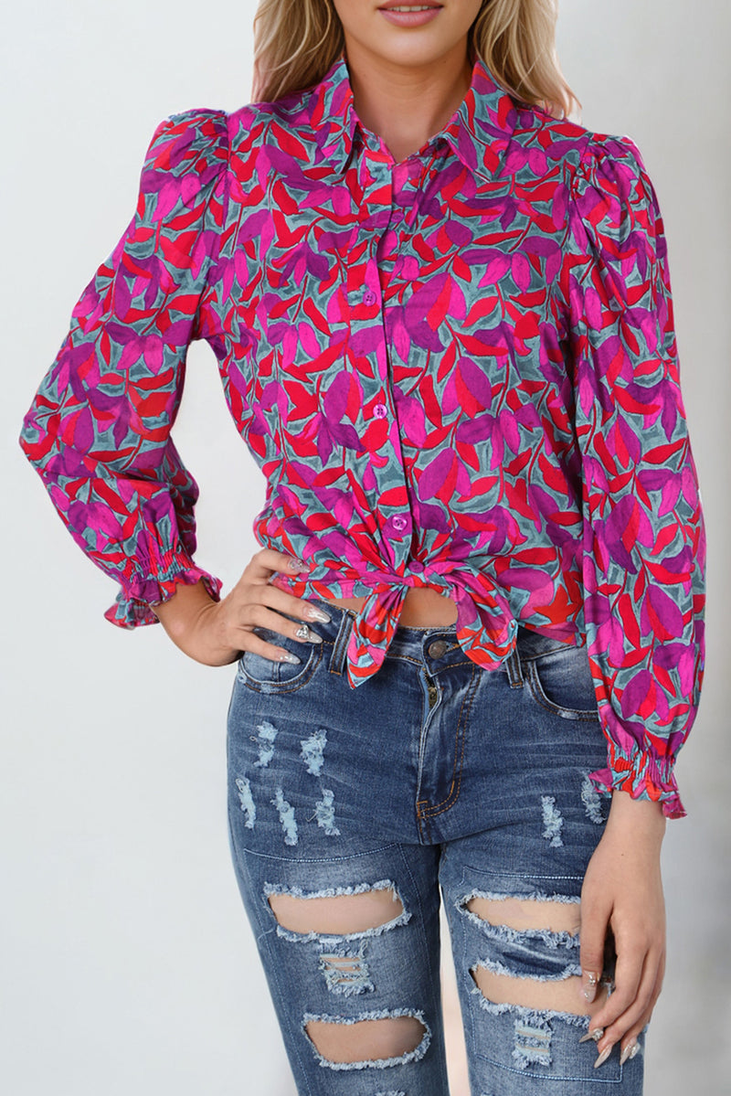 Printed Collared Neck Long Sleeve Shirt