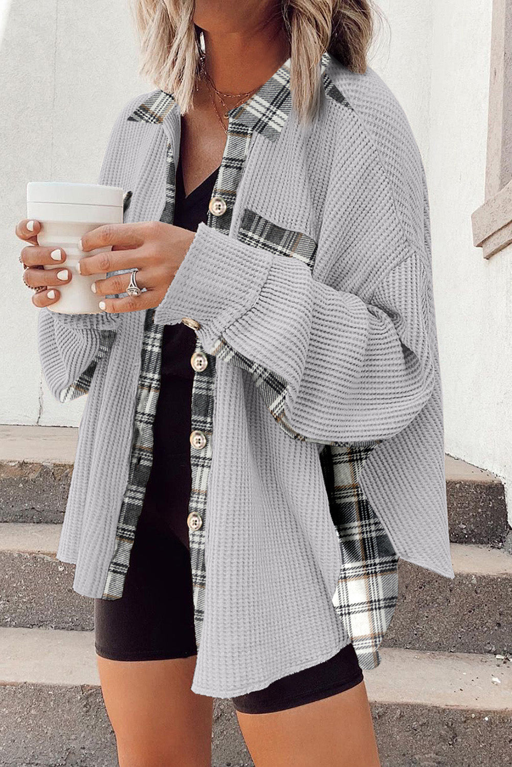 Plaid Button Down Collared Jacket