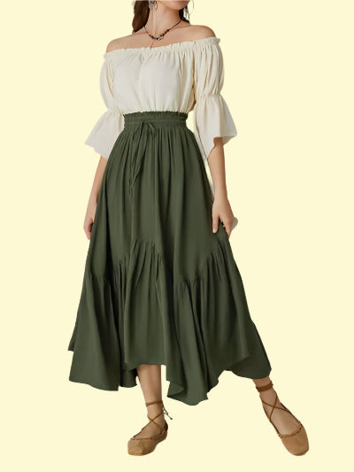 Army Green Flirty Ruched Skirt