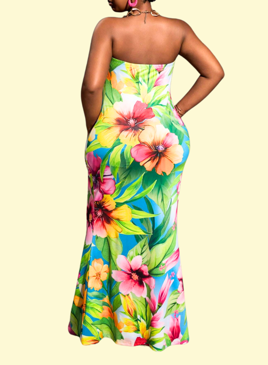 Backless Tropical Print Mermaid Dress