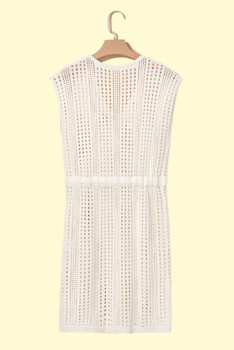 Beige sheer knit dress for beachwear