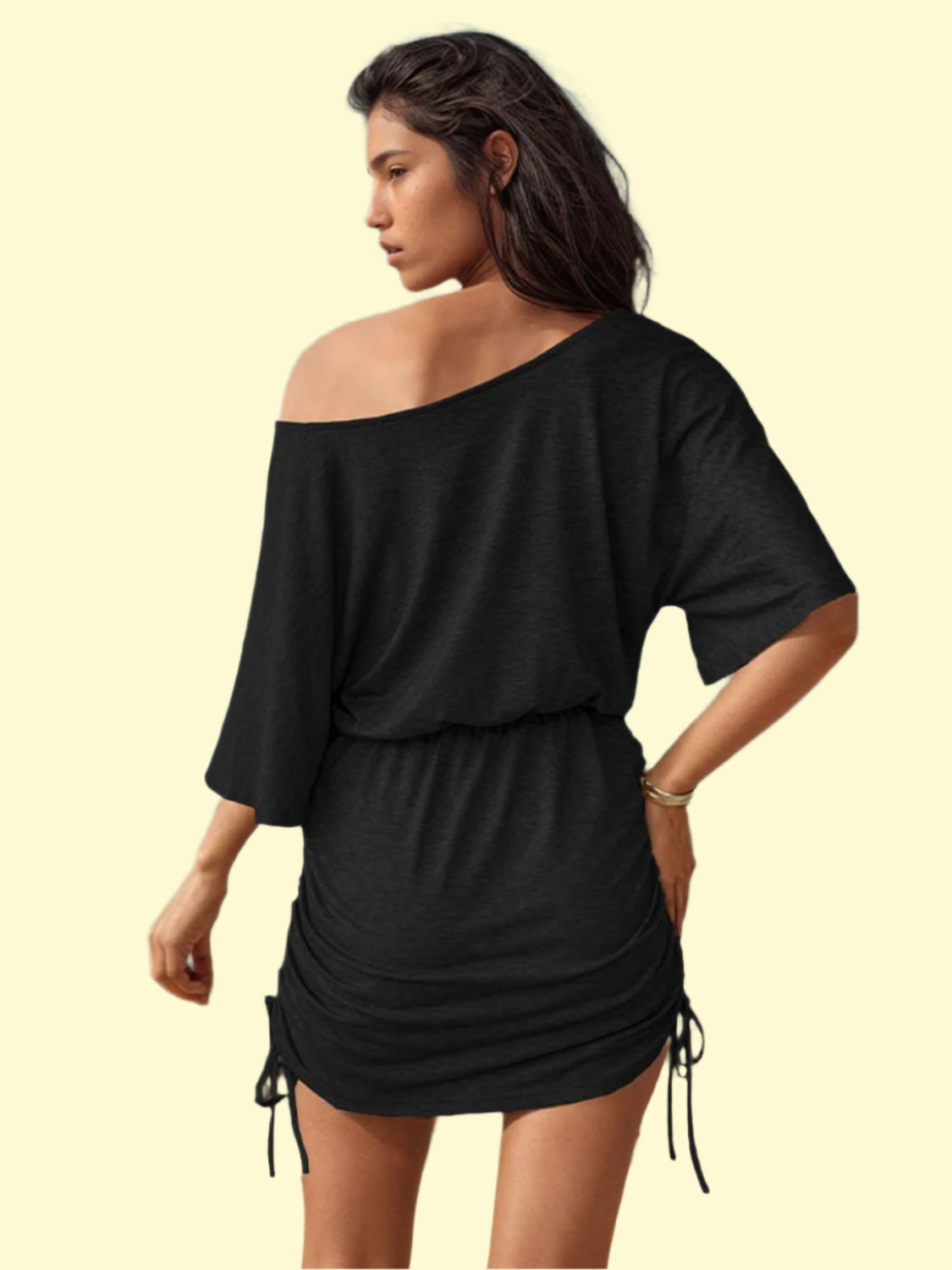 Black Ruched One-Shoulder Dress