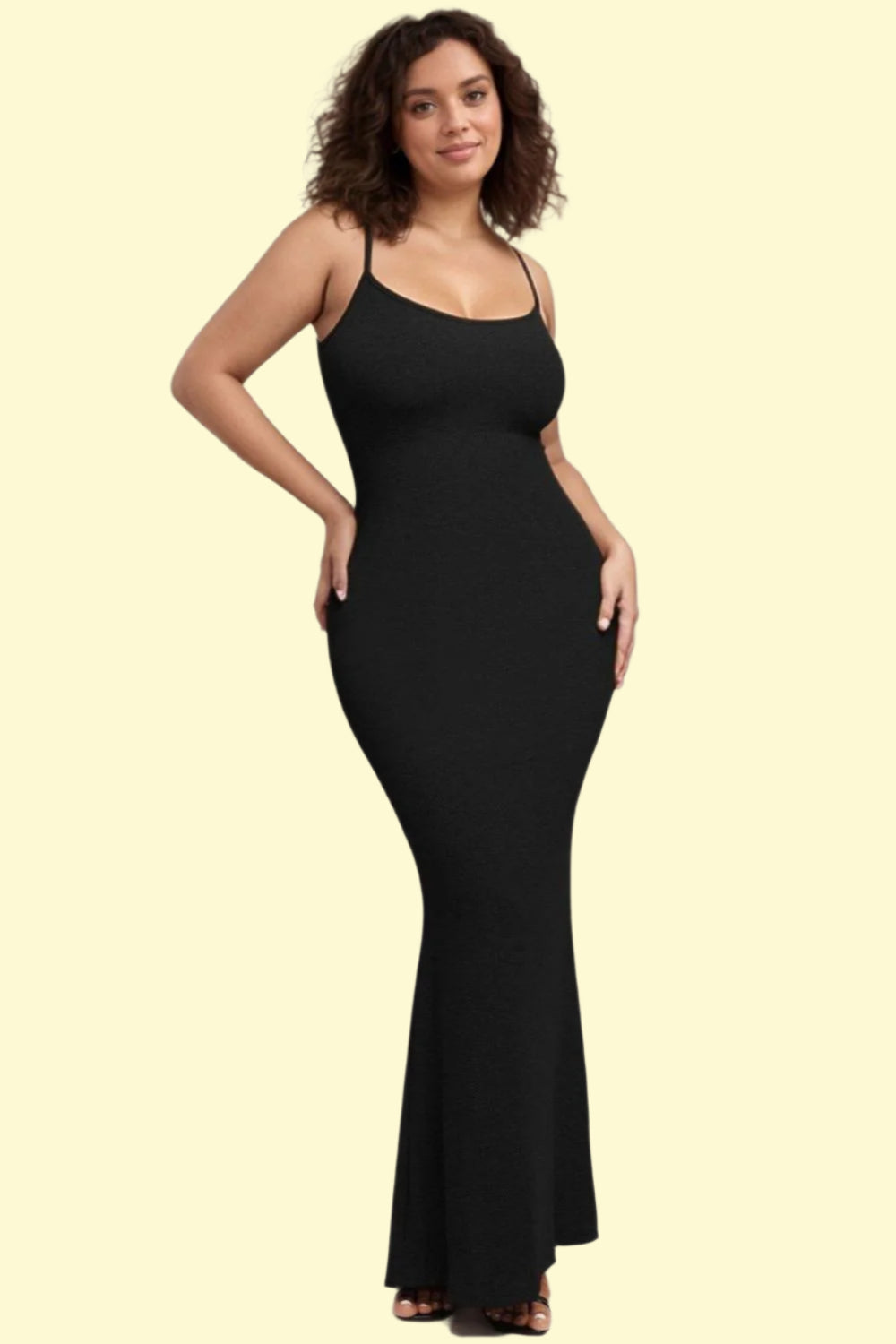 Black figure-hugging maxi dress with shapewear