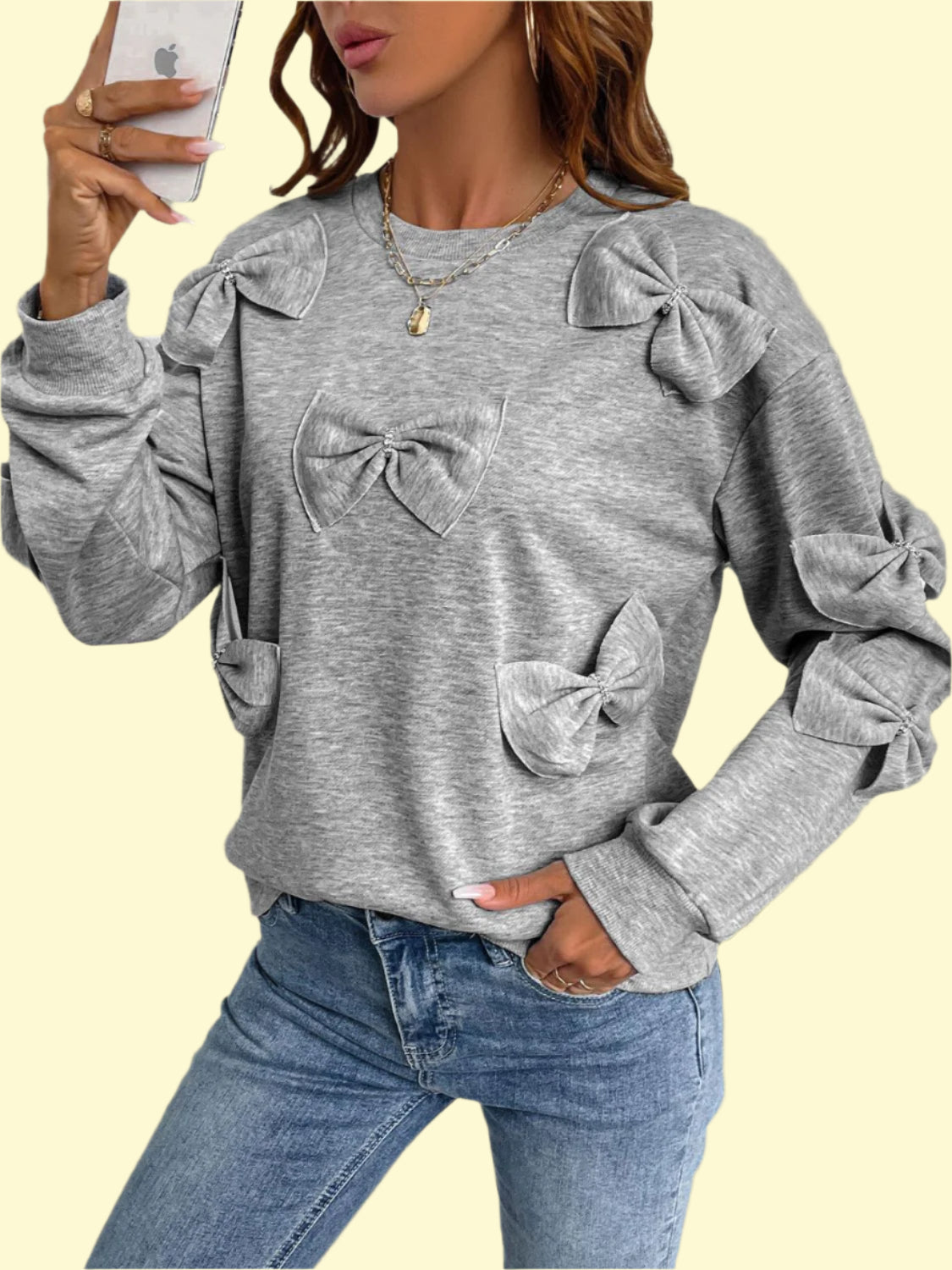 Casual Bow-Front Sweatshirt