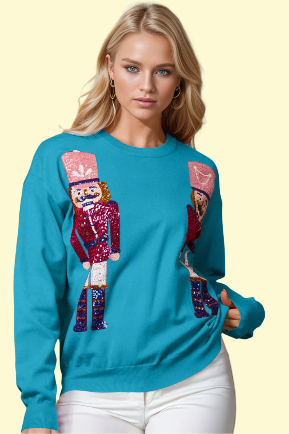 Cerulean shimmer long sleeve knit top