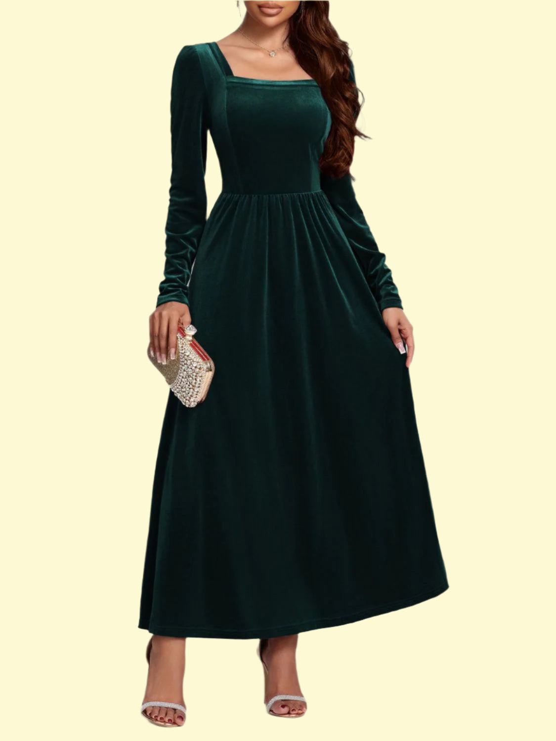 Charming Dark Green Velvet Long Sleeve Dress