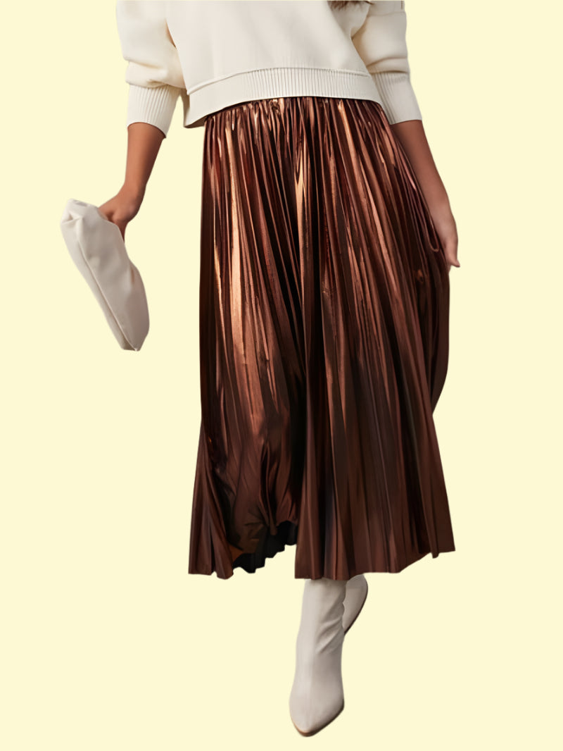 Chic Brown Pleated Skirt for Women