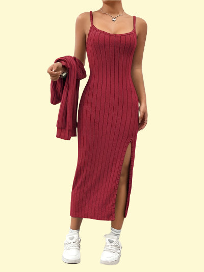 Chic & Sexy Cropped Cardigan with Slit Dress