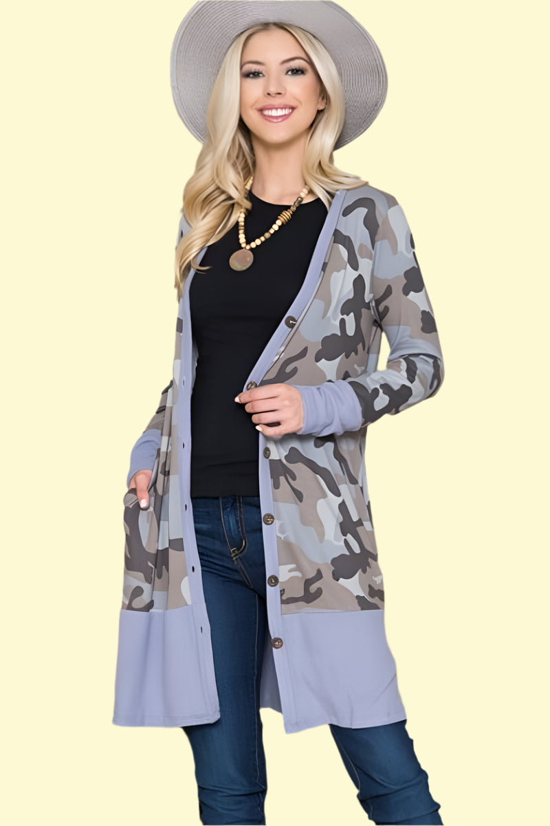 Chic camo cardigan for casual wear