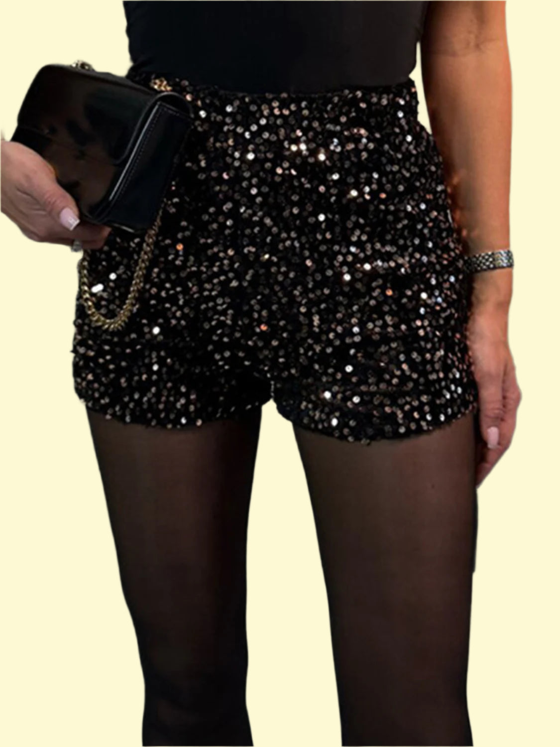 Chocolate shimmer sequin shorts outfit