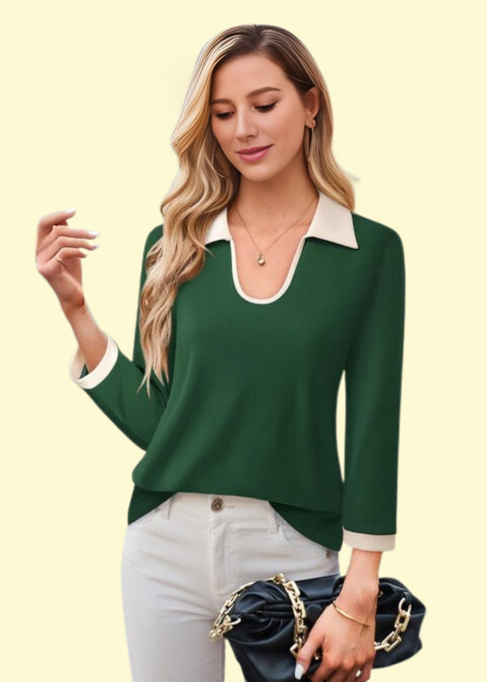 Dark Green Collared Neck Blouse