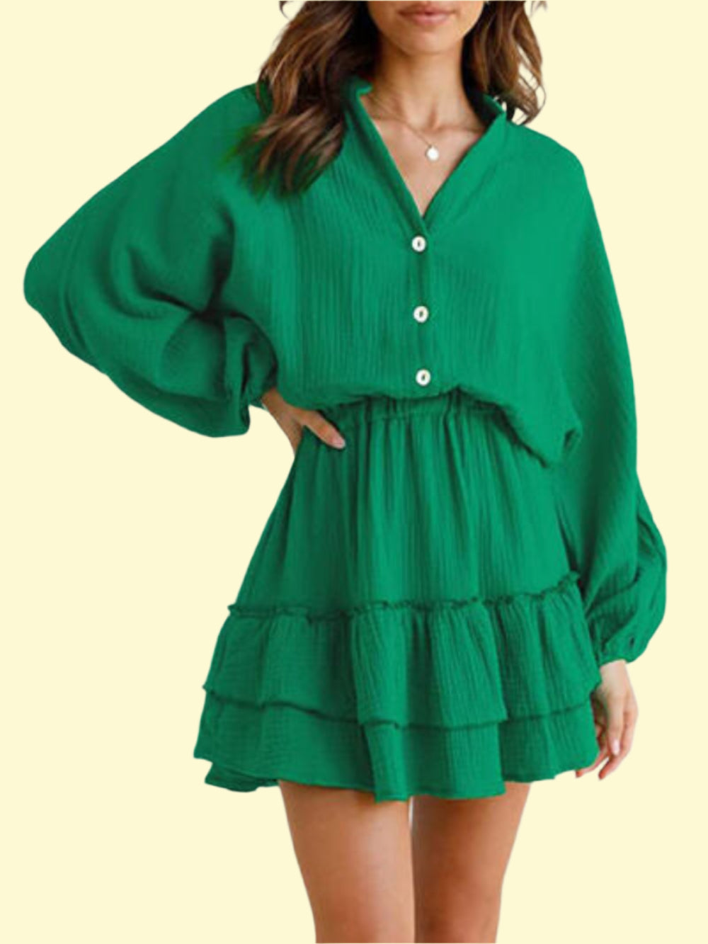 Dark Green Flowy Ruffle Dress