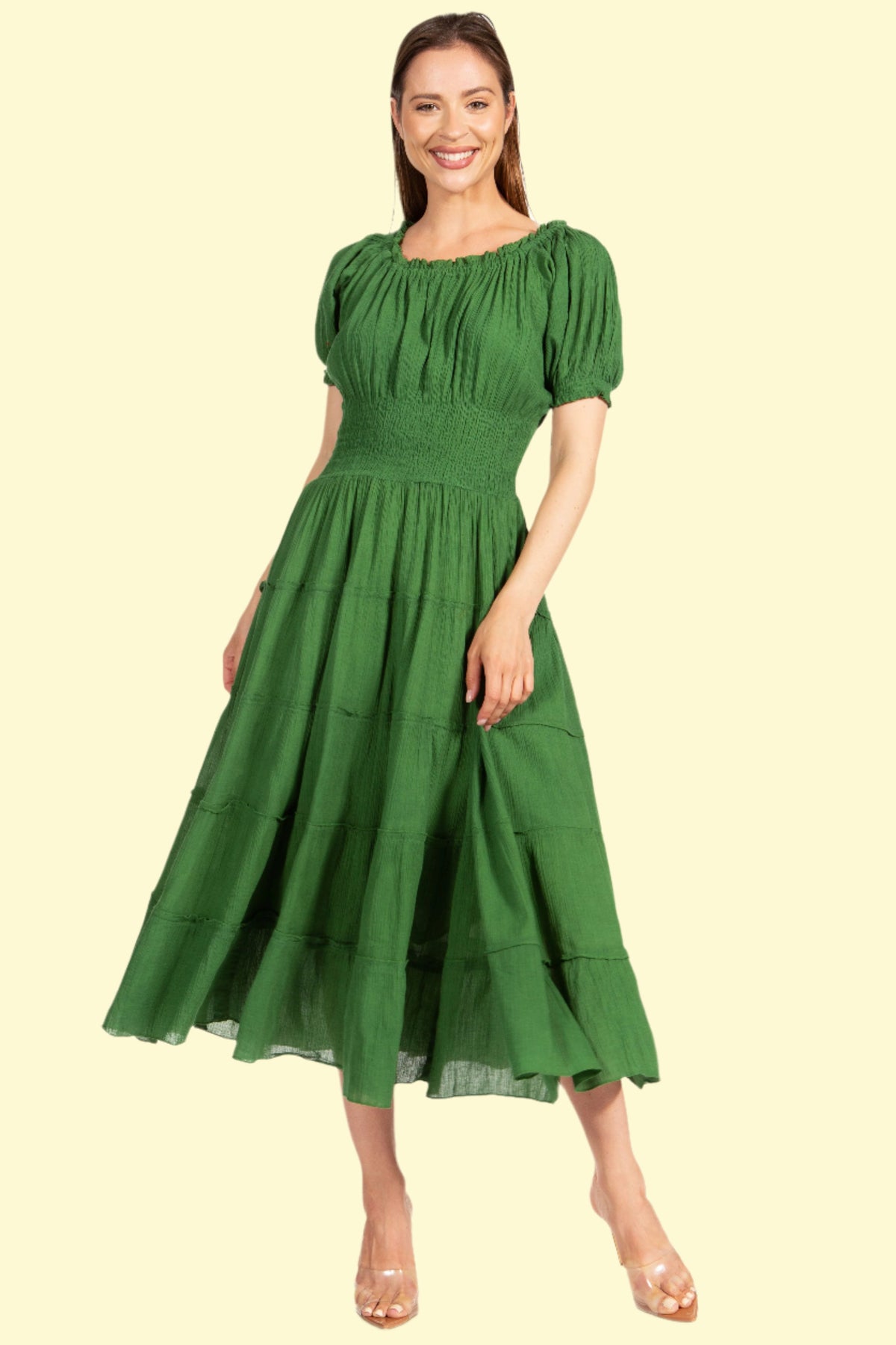 Forest Green Smocked Dress by WestCloset