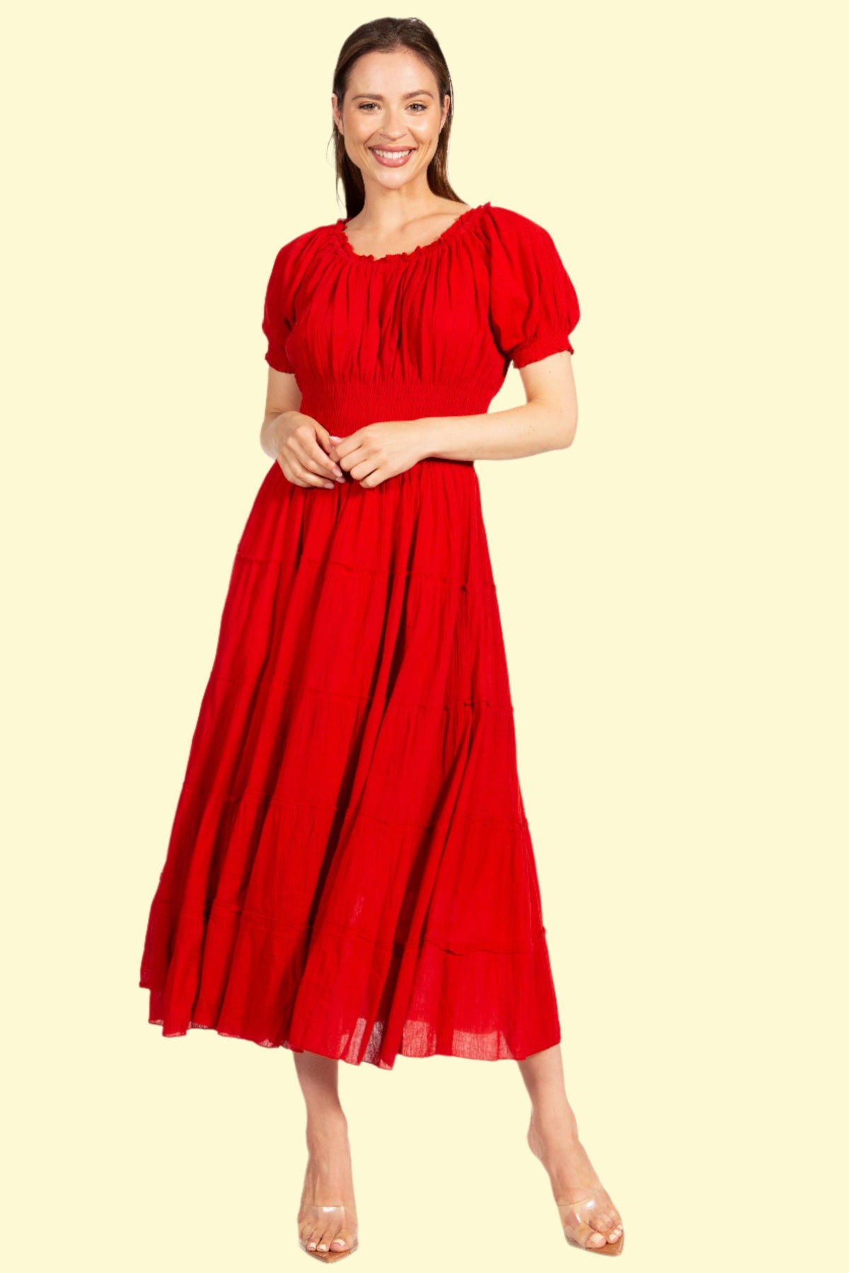 Red Smocked Dress by WestCloset