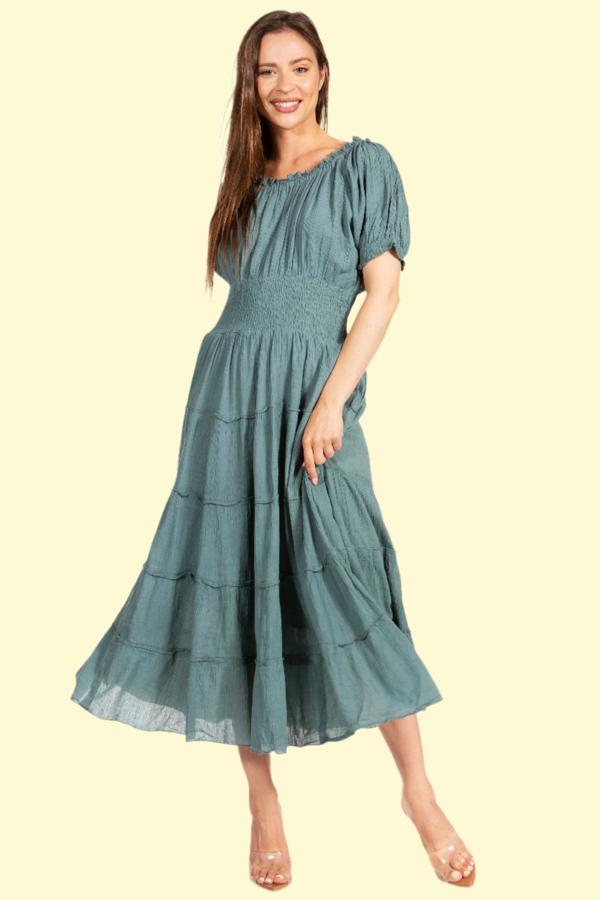 Teal Smocked Dress by WestCloset