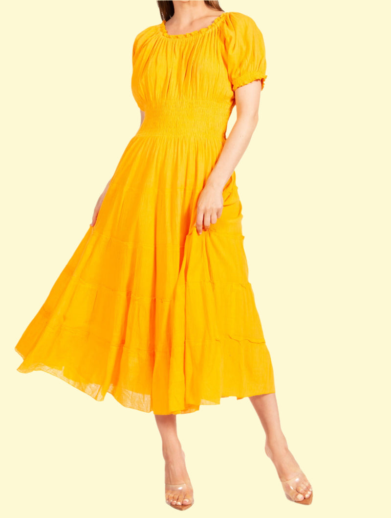 Tangerine Smocked Waist Dress