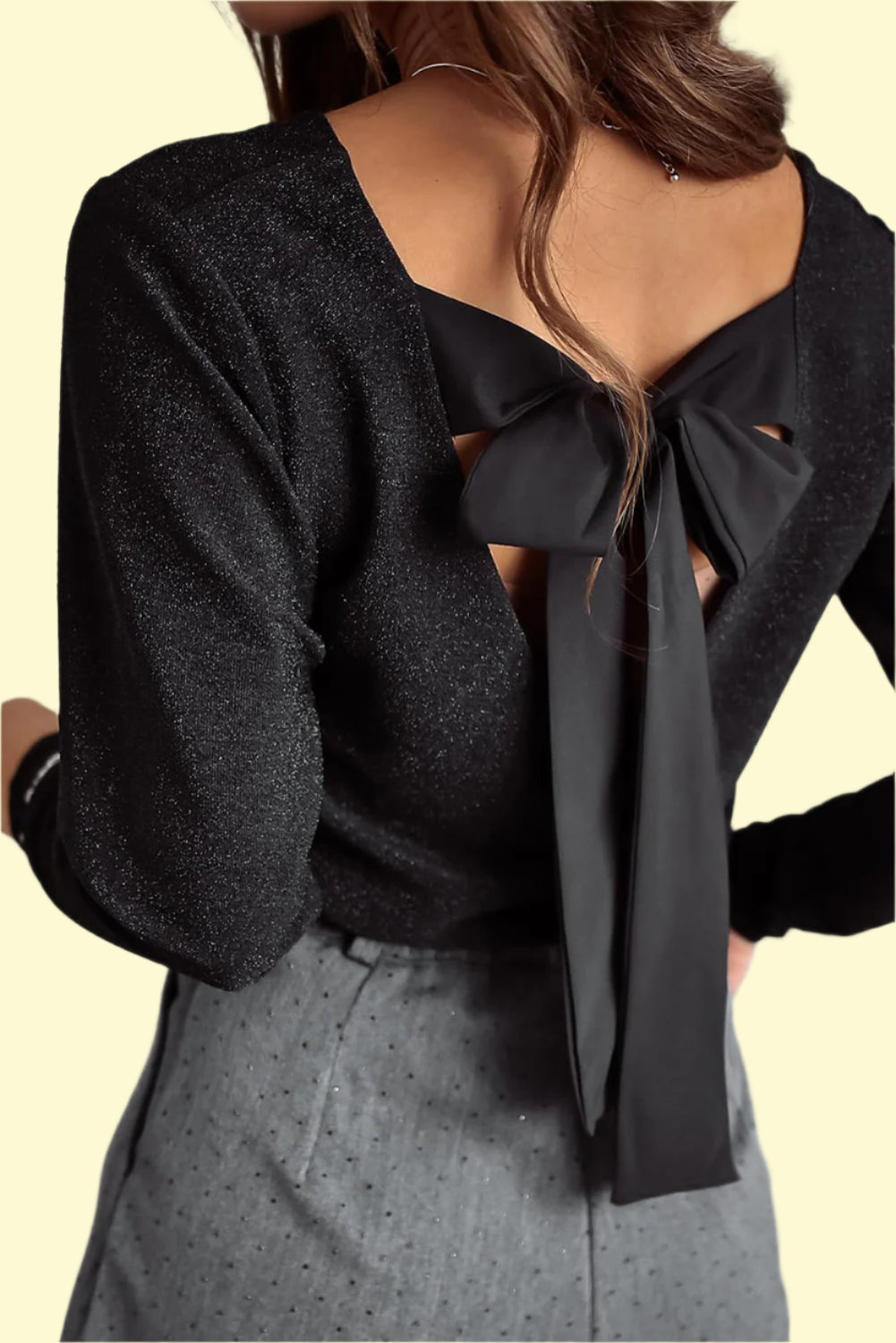 Elegant bow-tied V-neck blouse in black